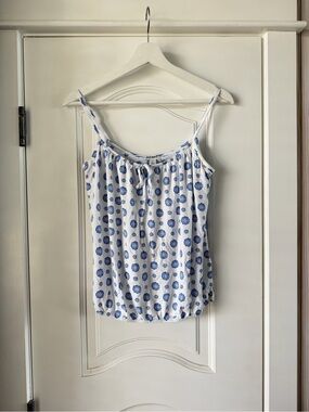 Old Navy White Spaghetti Strap Tank with Blue Floral Dots